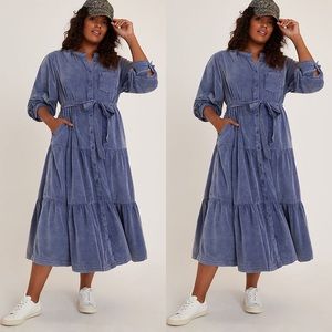 Anthropologie Marta Tiered Corduroy Midi Dress